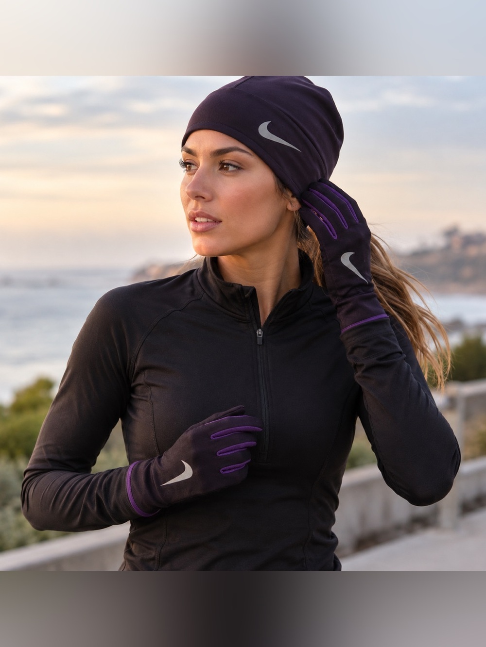 Nike Women’s Run Dry Hat & Gloves Set Purple Reflective NWT